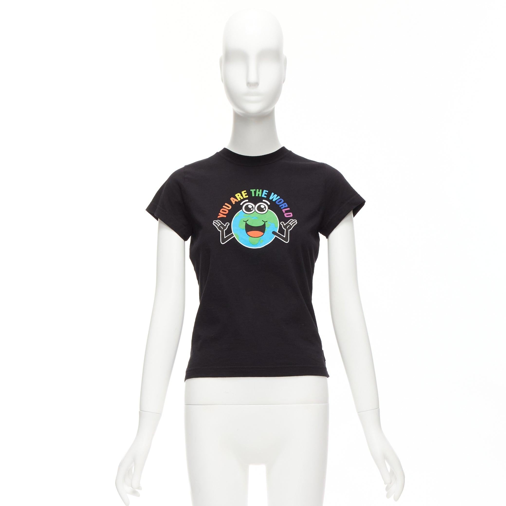 BALENCIAGA 2018 black You Are The World rainbow globe print cropped tshirt XS For Sale 5