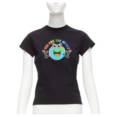 BALENCIAGA 2018 black You Are The World rainbow globe print cropped tshirt XS