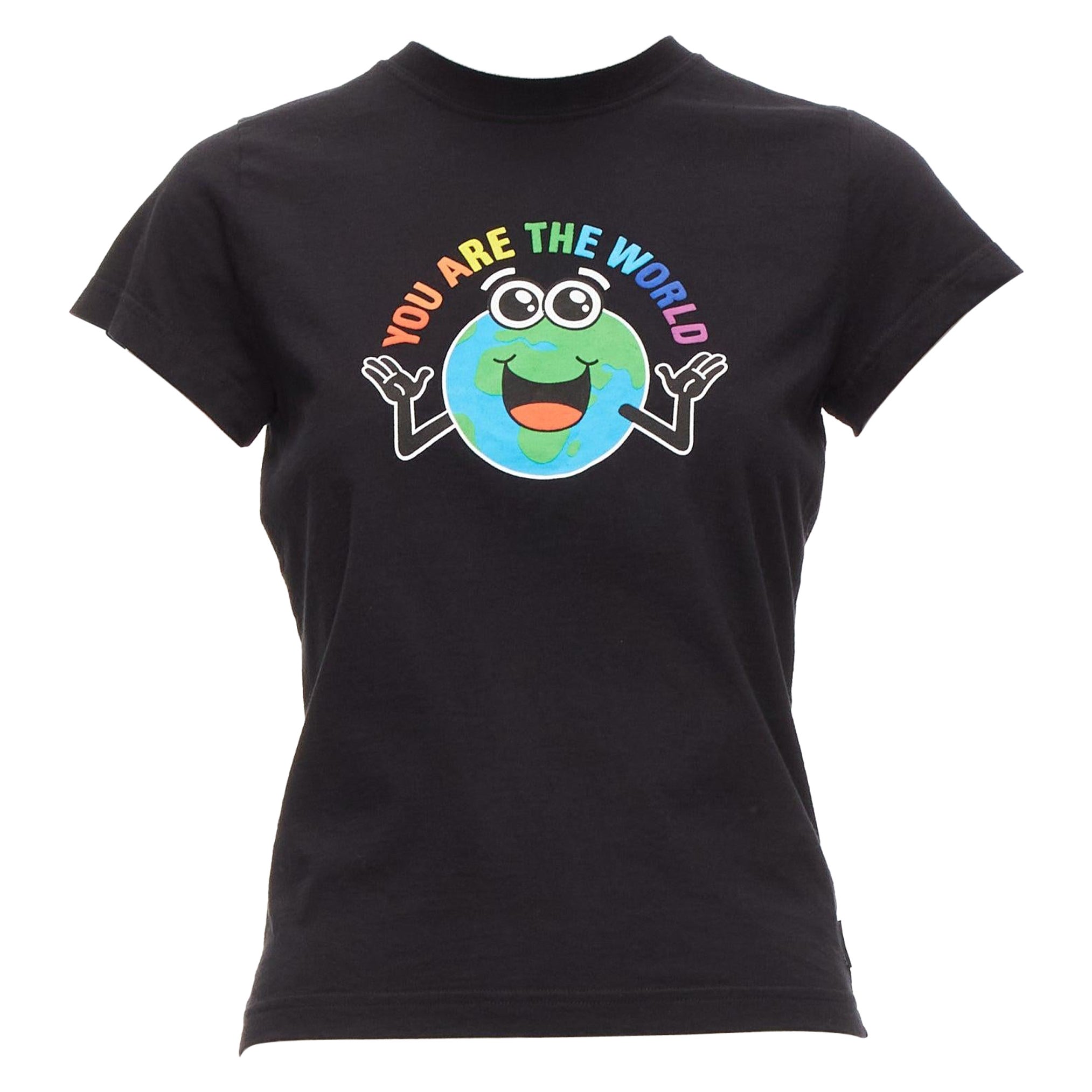 BALENCIAGA 2018 black You Are The World rainbow globe print cropped tshirt XS