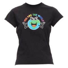 BALENCIAGA 2018 black You Are The World rainbow globe print cropped tshirt XS