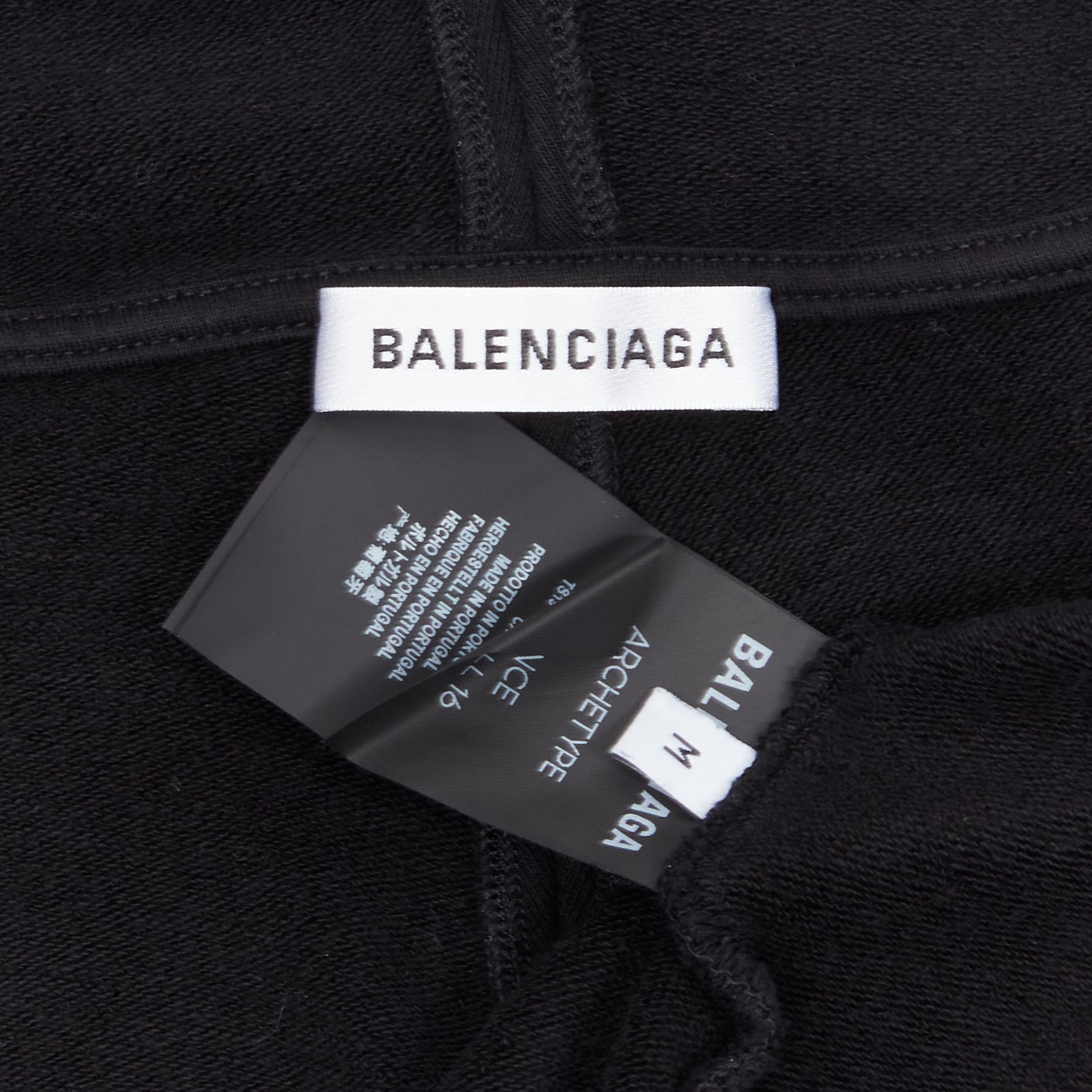 BALENCIAGA 2018 Demna black cotton white logo print oversized zip up hoodie M 2