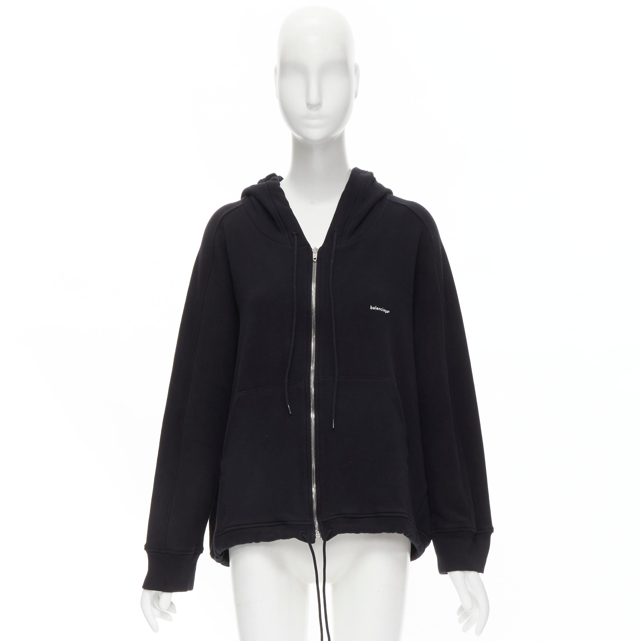 BALENCIAGA 2018 Demna black cotton white logo print oversized zip up hoodie M 3