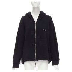 BALENCIAGA 2018 Demna black cotton white logo print oversized zip up hoodie M