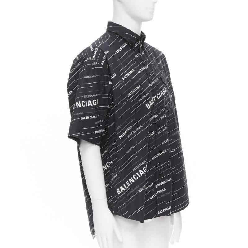 Black BALENCIAGA 2018 Demna black white logo print oversized short sleeve shirt EU38 S