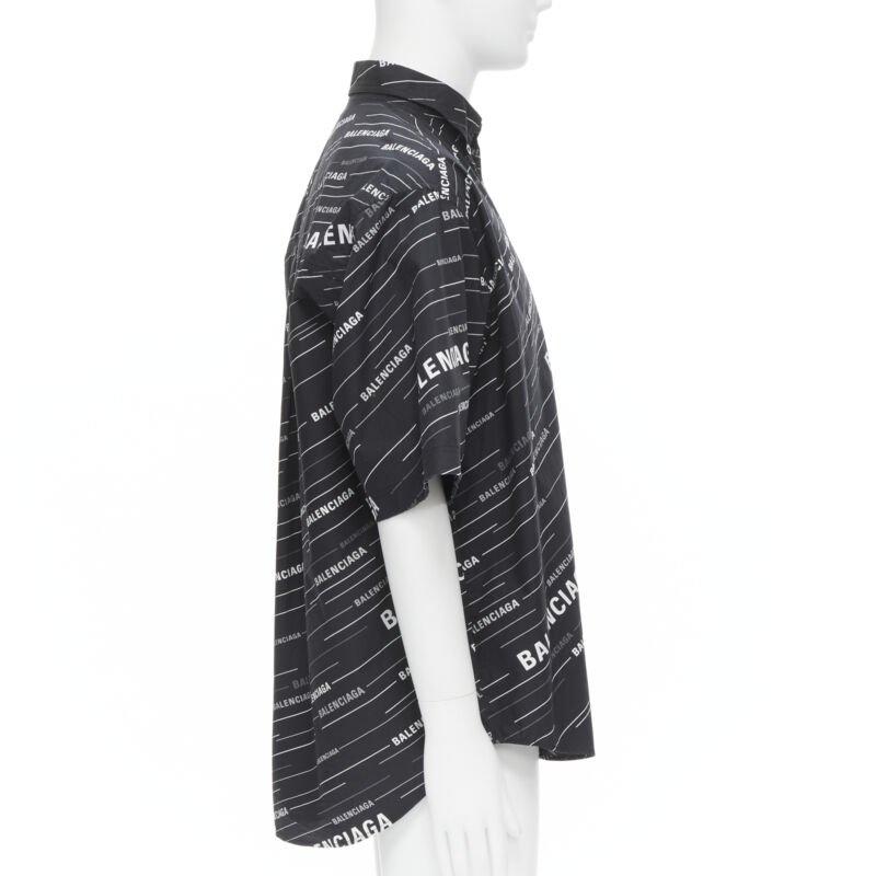BALENCIAGA 2018 Demna black white logo print oversized short sleeve shirt EU38 S In Excellent Condition In Hong Kong, NT