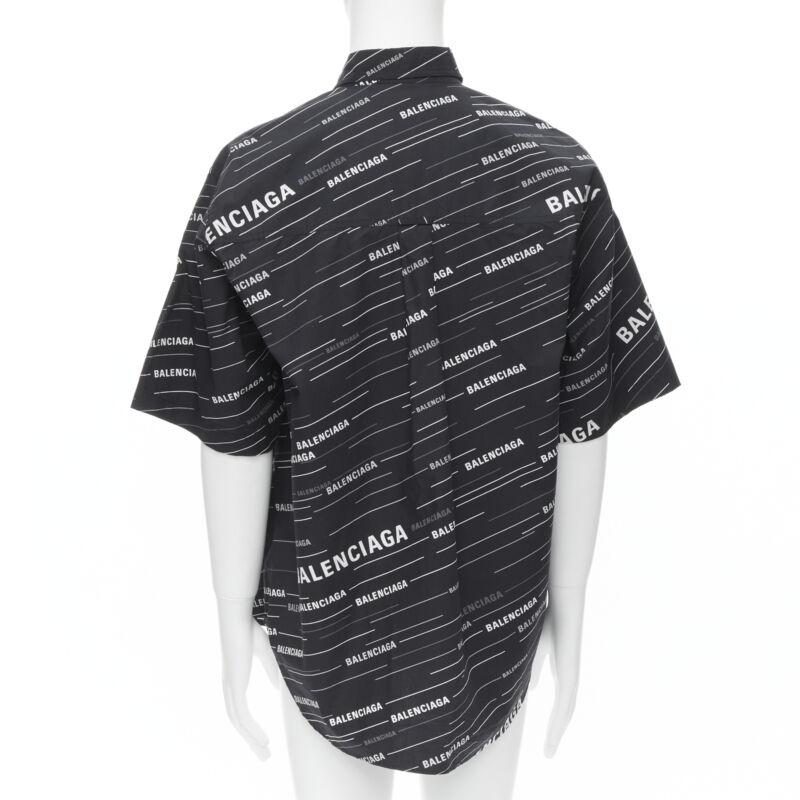 Men's BALENCIAGA 2018 Demna black white logo print oversized short sleeve shirt EU38 S