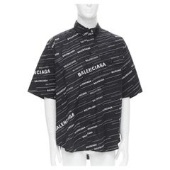 Balenciaga 2018 Demna nero bianco stampa logo camicia oversize manica corta EU38 S