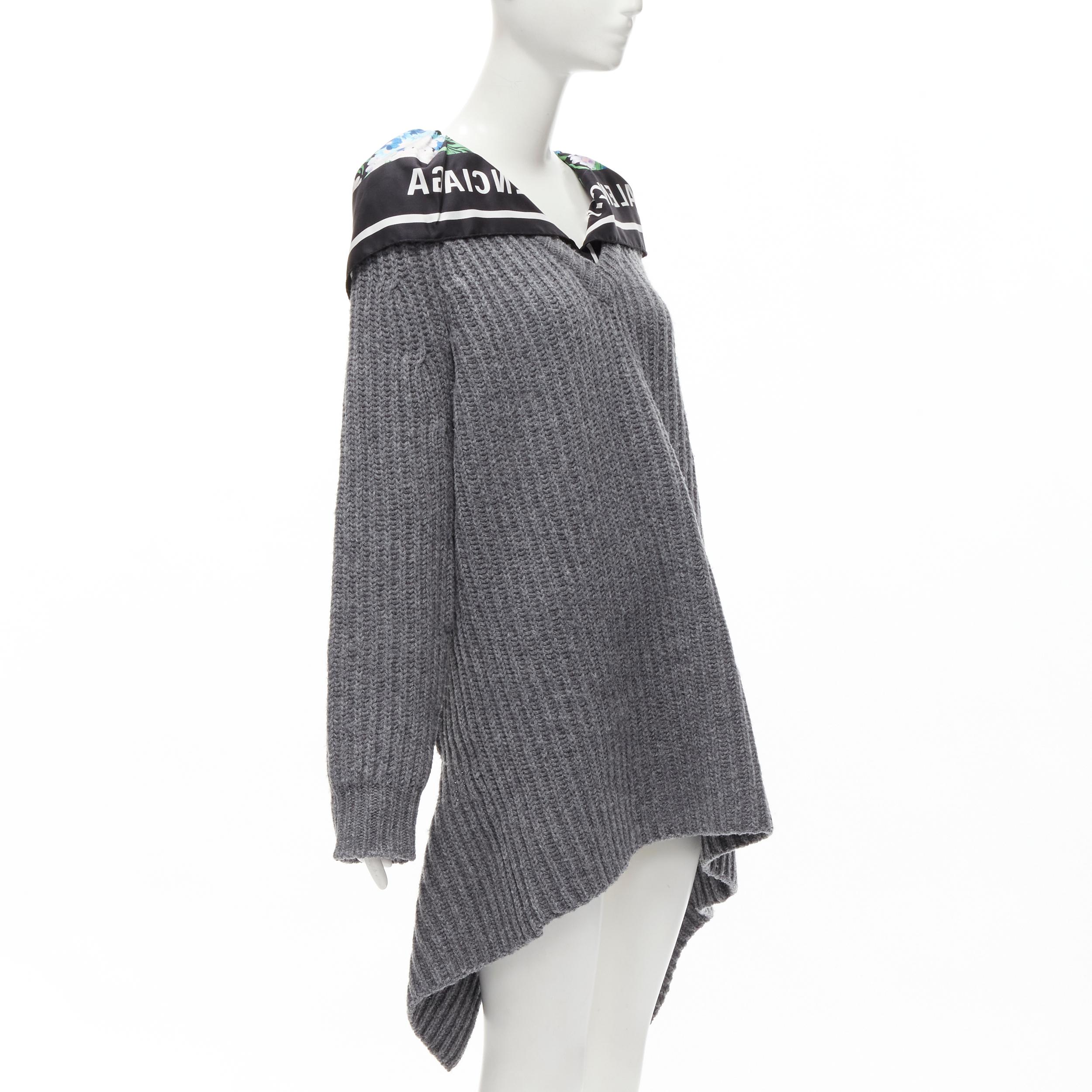 Gray BALENCIAGA 2018 Demna grey wool silk scarf collar detached hem sweater FR34 XS For Sale