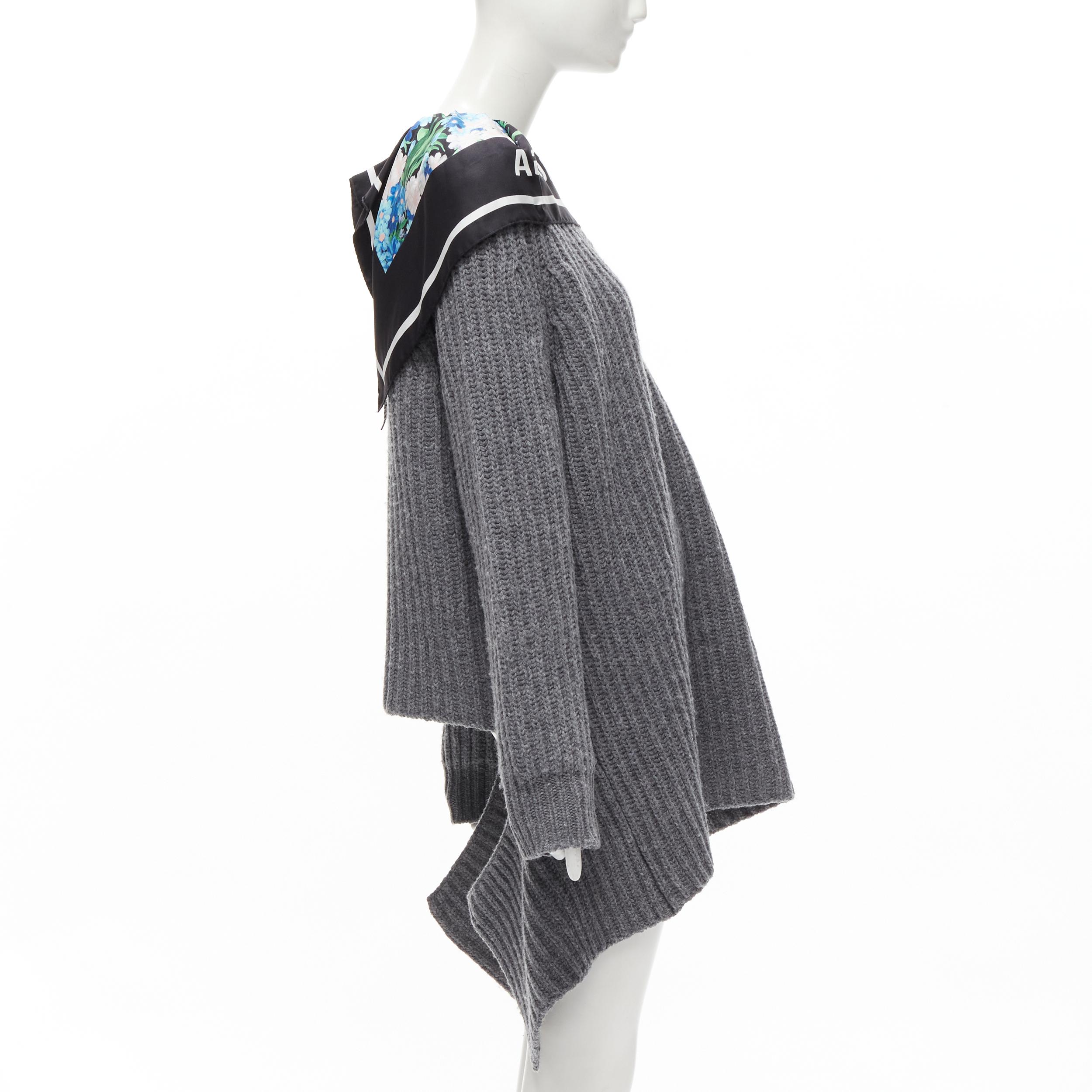 BALENCIAGA Pull à ourlet détaché en laine et soie gris dévoré avec col écharpe FR34, 2018 Excellent état - En vente à Hong Kong, NT