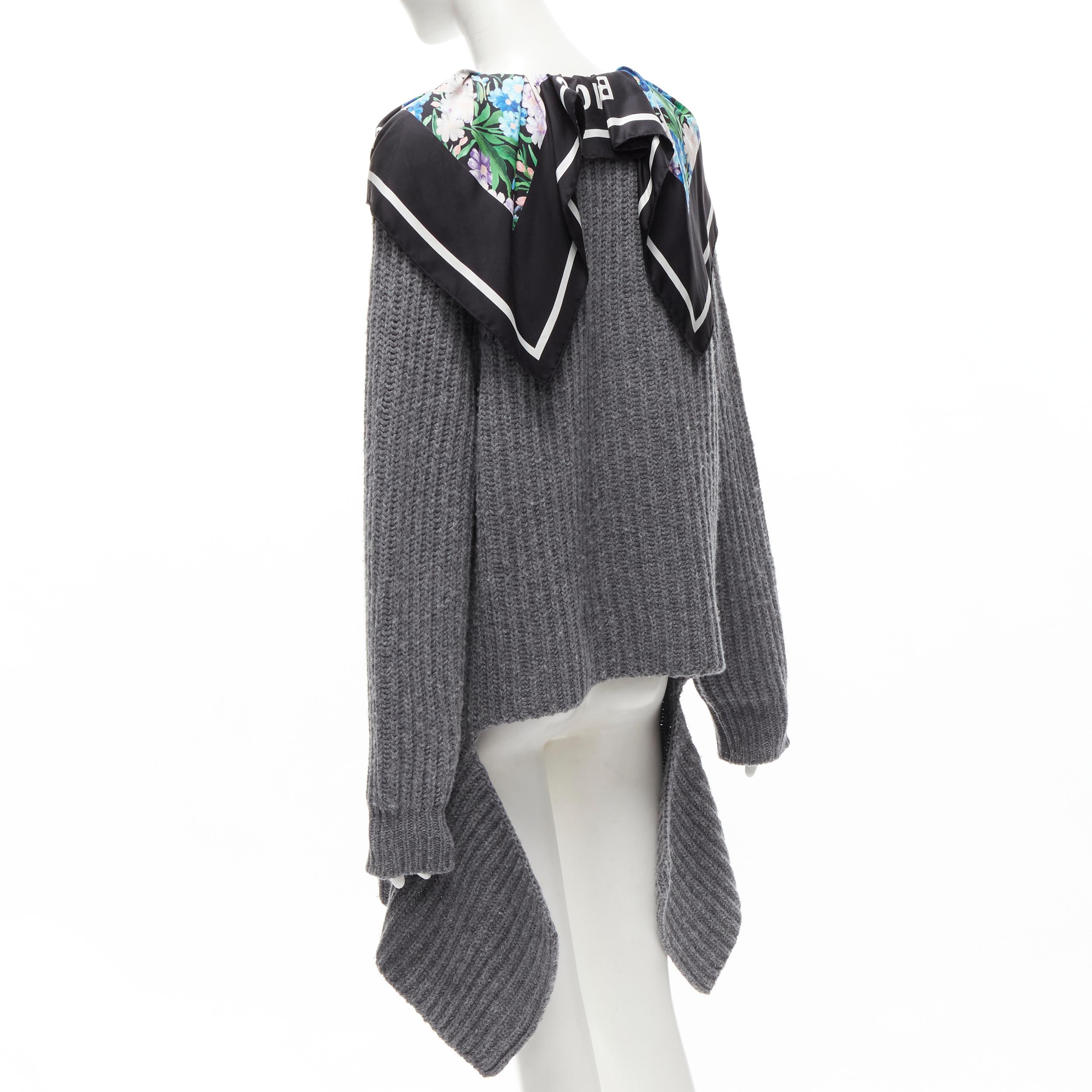 BALENCIAGA 2018 Demna grey wool silk scarf collar detached hem sweater FR34 XS For Sale 1