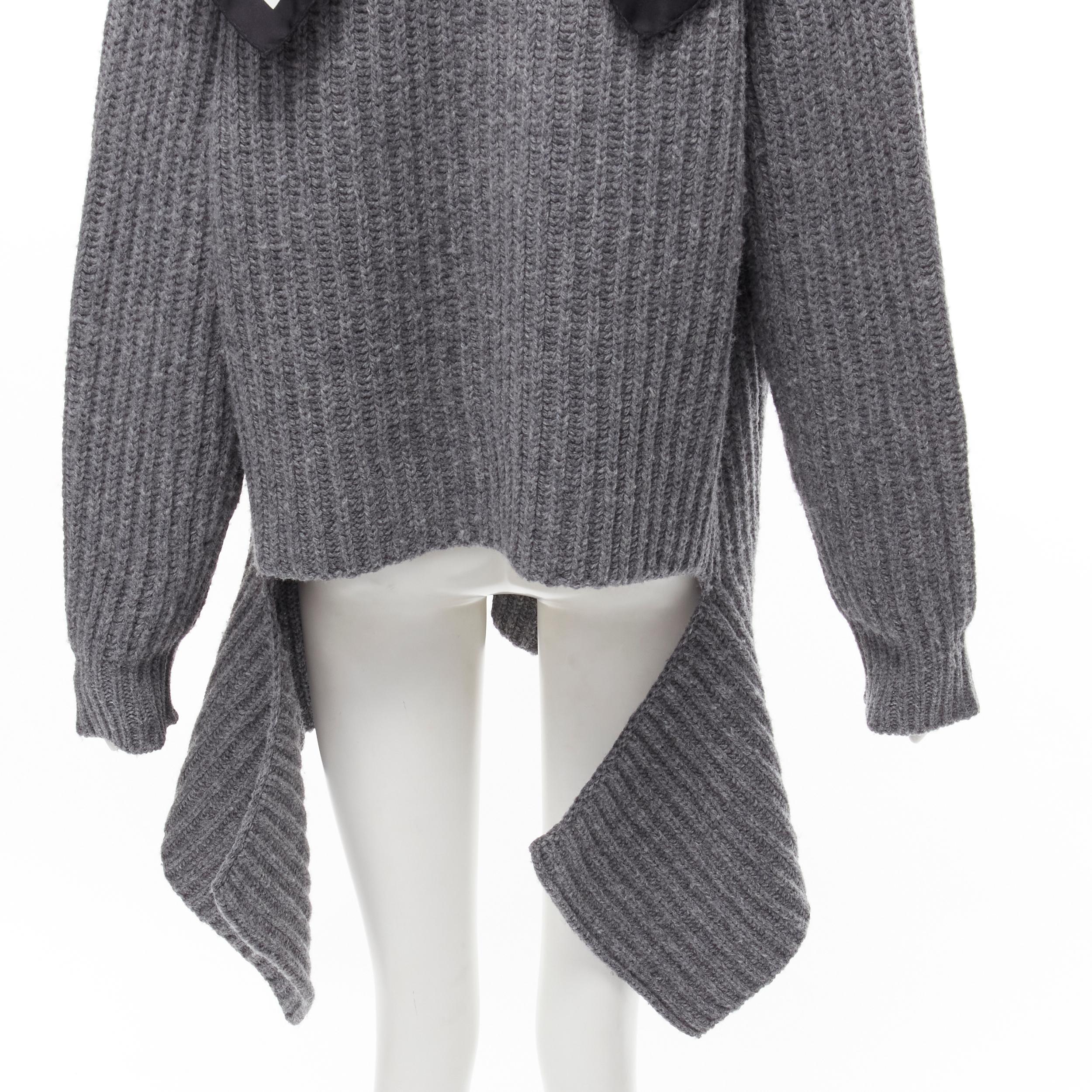 BALENCIAGA 2018 Demna grey wool silk scarf collar detached hem sweater FR34 XS For Sale 2