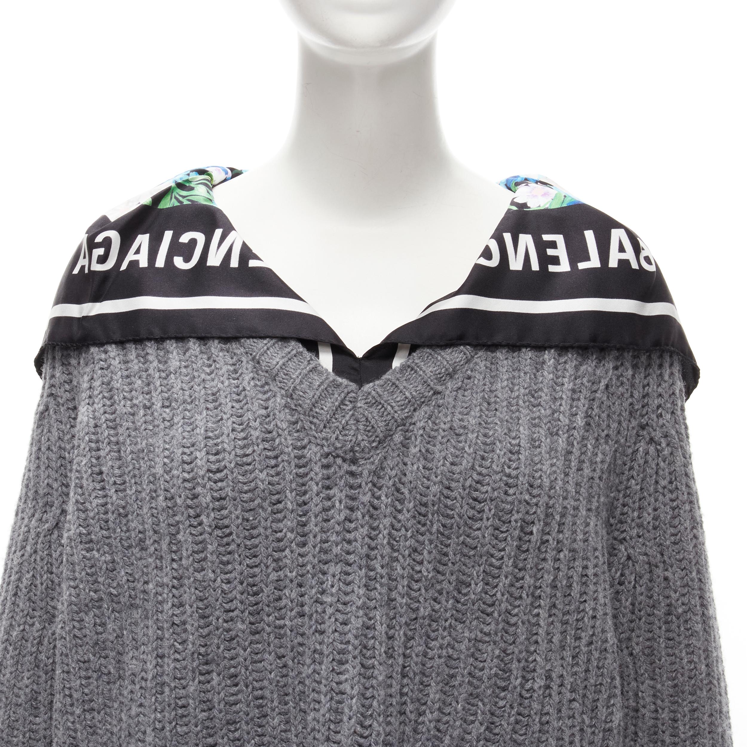 BALENCIAGA 2018 Demna grey wool silk scarf collar detached hem sweater FR34 XS For Sale 3