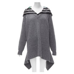 BALENCIAGA 2018 Demna grey wool silk scarf collar detached hem sweater FR34 XS