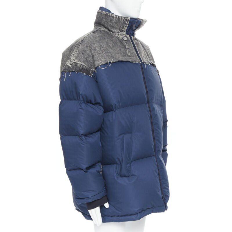 BALENCIAGA 2018 Fake Layering blue grey denim oversized puffer jacket XS
Reference: TGAS/B01543
Brand: Balenciaga
Designer: Demna
Model: Fake Layering 
Collection: 2018
Material: Nylon, Denim
Color: Blue, Grey
Pattern: Solid
Closure: Zip
Extra