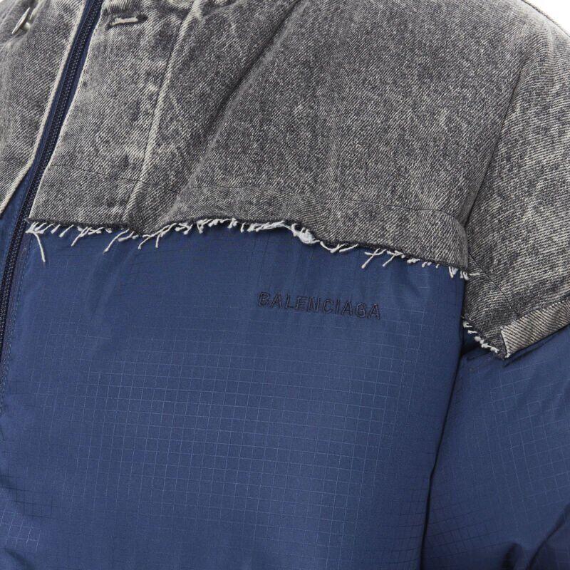 Blue BALENCIAGA 2018 Fake Layering blue grey denim oversized puffer jacket XS For Sale