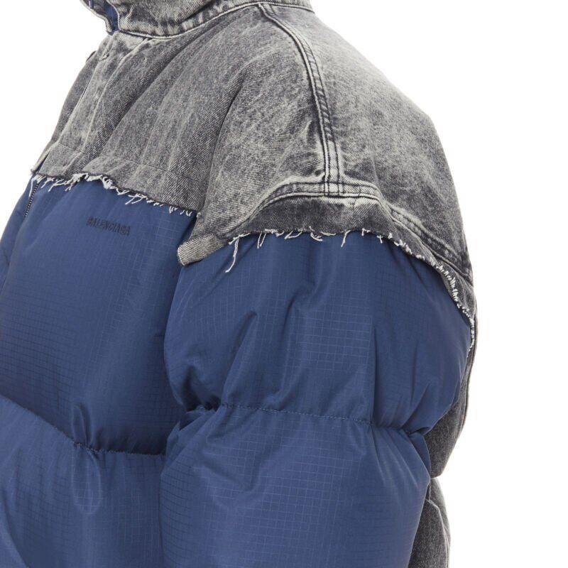 BALENCIAGA 2018 Fake Layering blue grey denim oversized puffer jacket XS For Sale 3