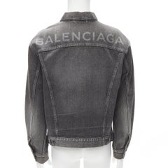 BALENCIAGA 2018 grey washed denim logo print oversized jacket FR44 XS
