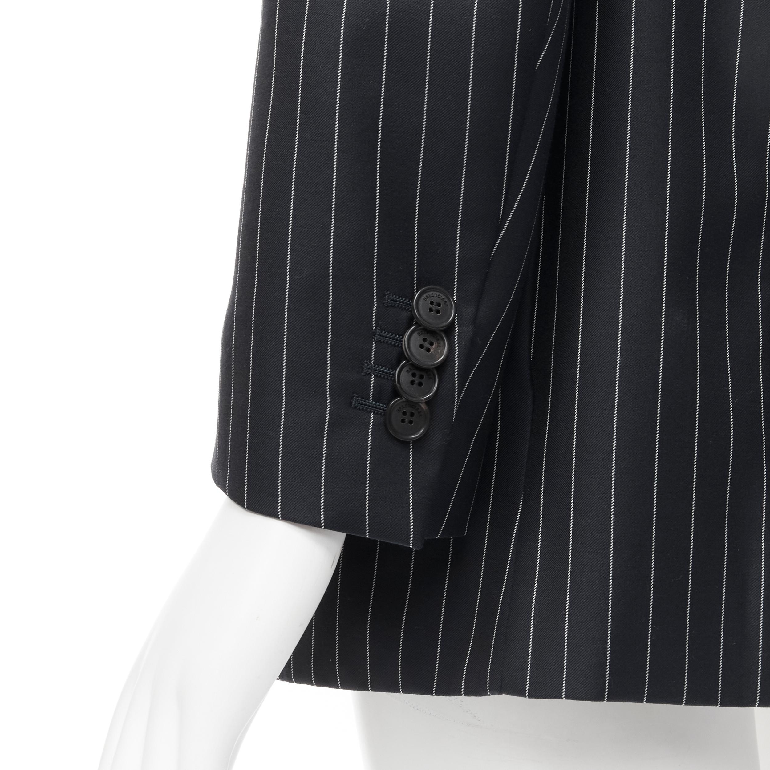 BALENCIAGA 2018 Hourglass navy pinstripe padded shoulder peplum blazer FR34 2