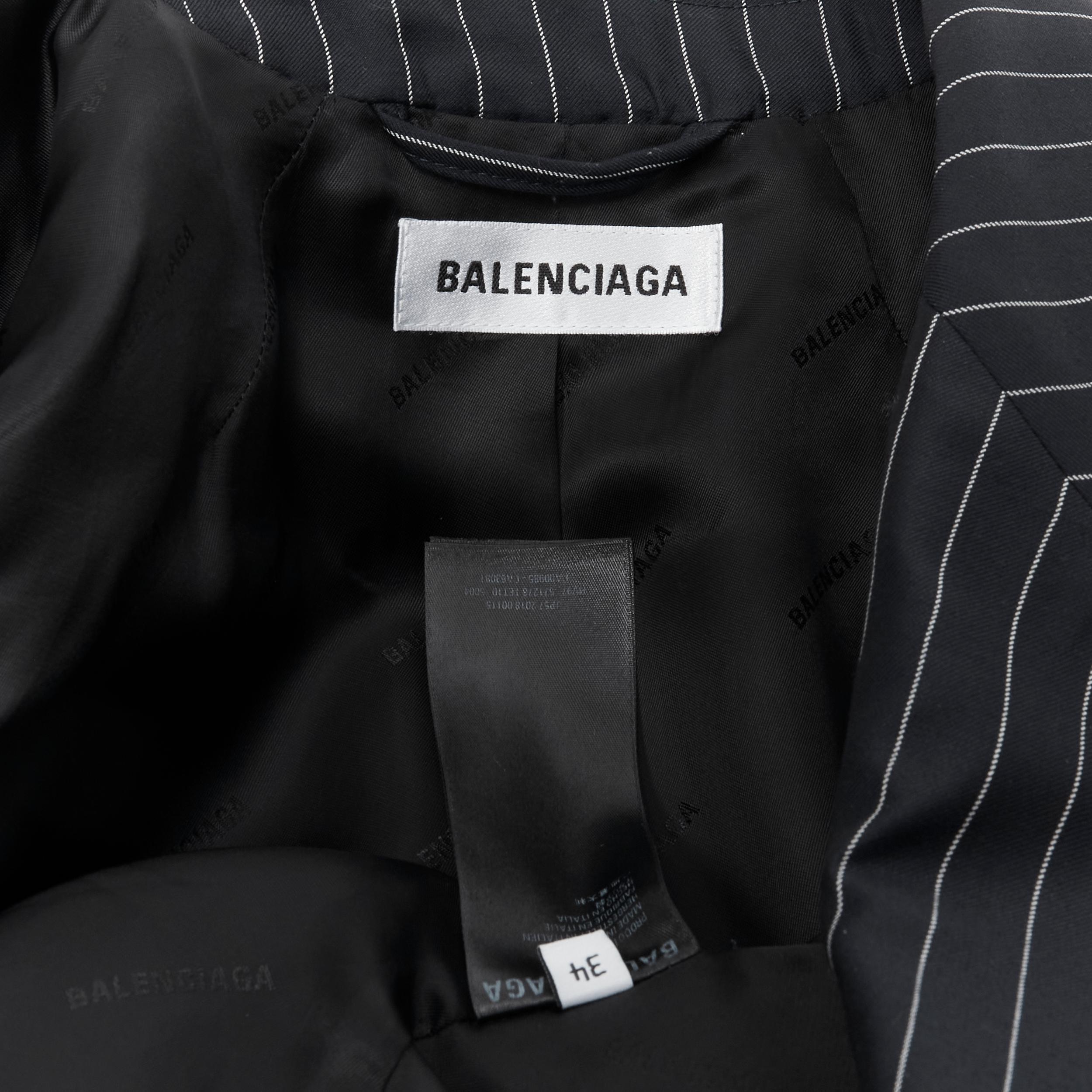 BALENCIAGA 2018 Hourglass navy pinstripe padded shoulder peplum blazer FR34 3