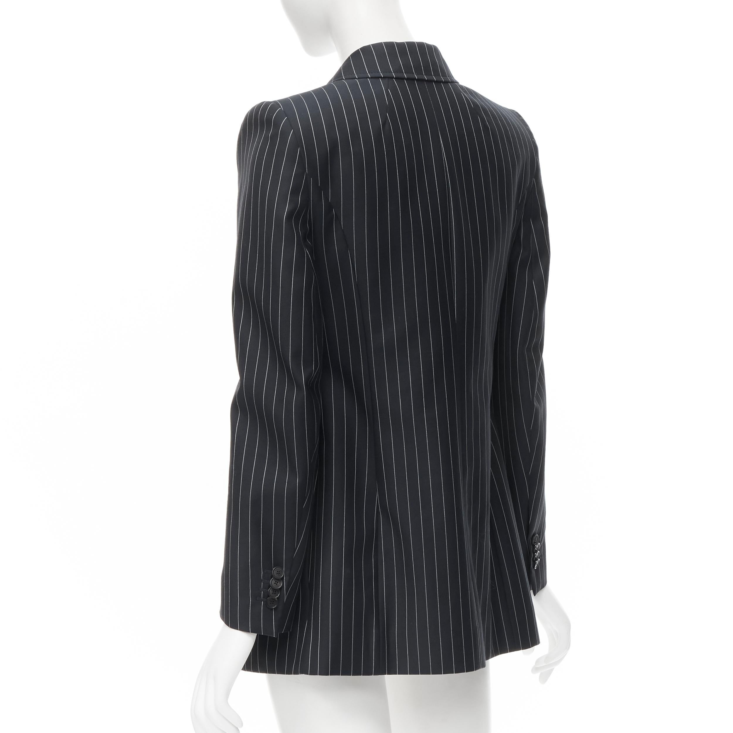 Black BALENCIAGA 2018 Hourglass navy pinstripe padded shoulder peplum blazer FR34