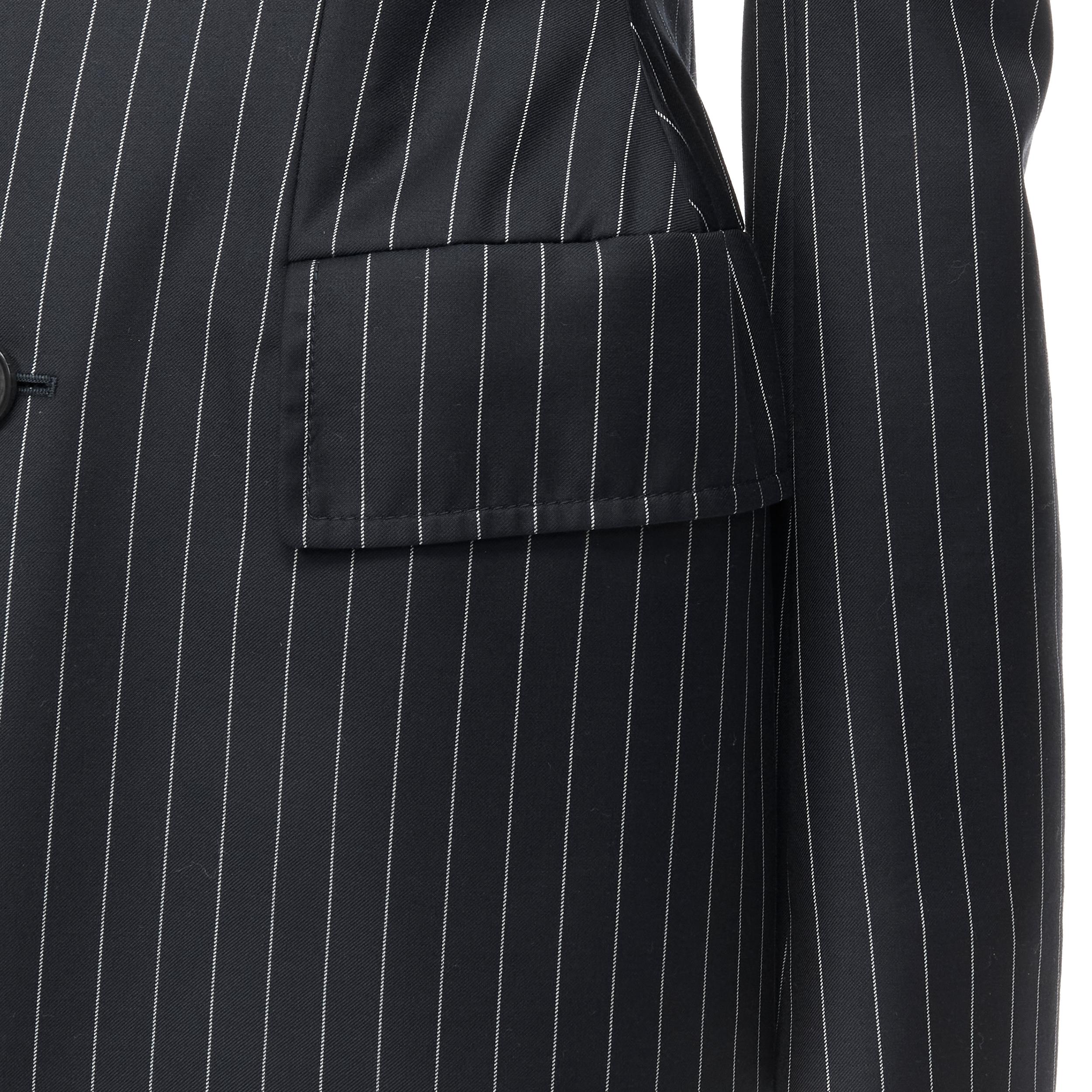 BALENCIAGA 2018 Hourglass navy pinstripe padded shoulder peplum blazer FR34 1