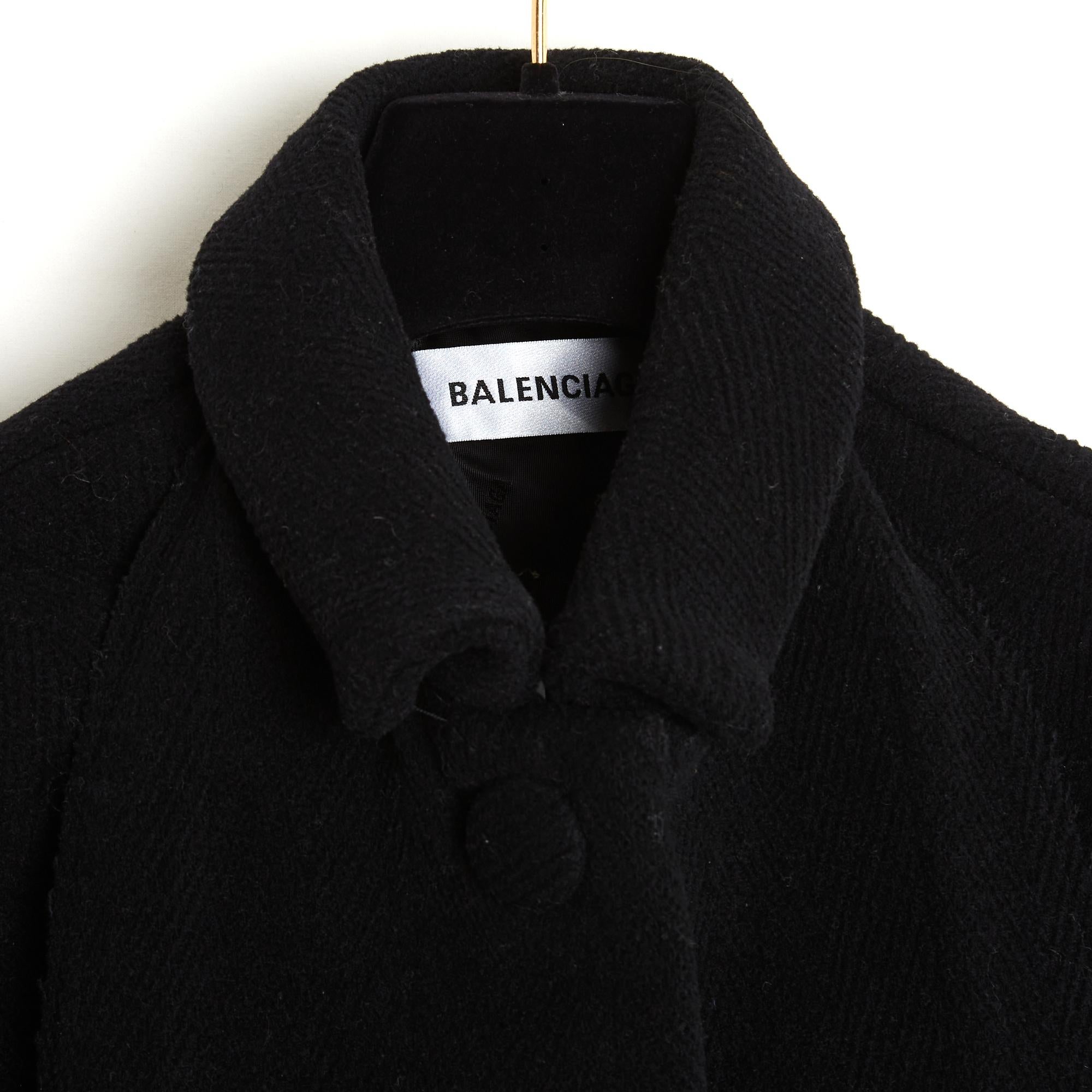 Women's Balenciaga 2018 Manteau FR32 Black Wool Double Collar oversized Coat UK4 US2 For Sale