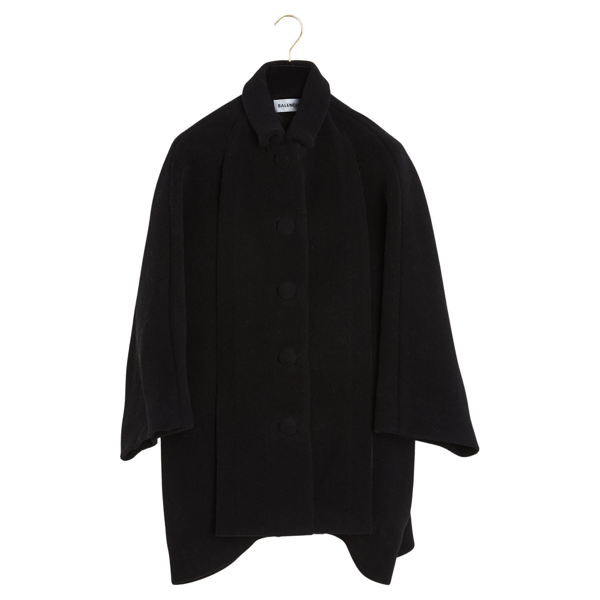 Balenciaga 2018 Manteau FR32 Black Wool Double Collar oversized Coat UK4 US2 For Sale