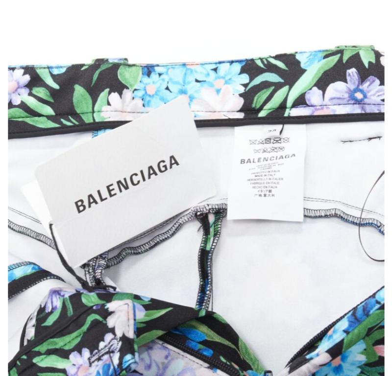 BALENCIAGA 2018 Pantashoes Knife blue floral print spandex boots IT38 EU38 For Sale 7