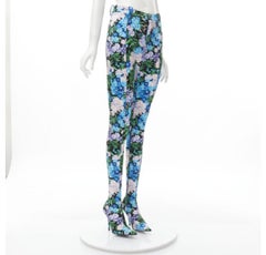 BALENCIAGA 2018 Pantashoes Knife blue floral print spandex boots IT38 EU38