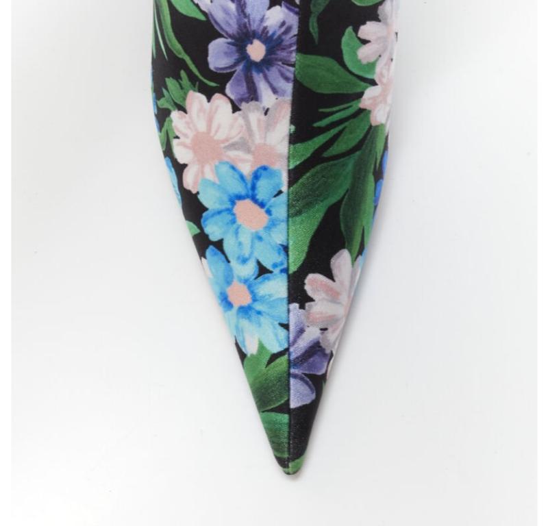 Gray BALENCIAGA 2018 Pantashoes Knife blue floral print spandex boots IT38 EU38 For Sale