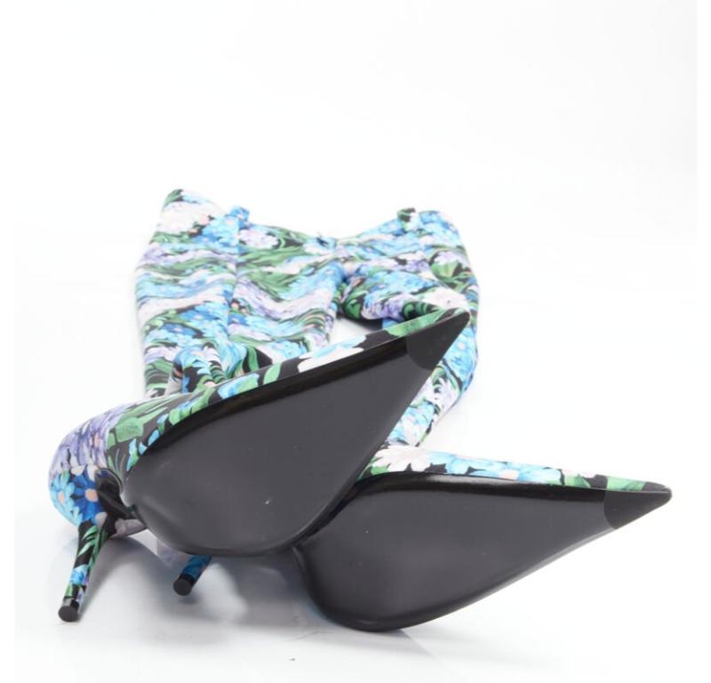 BALENCIAGA 2018 Pantashoes Knife blue floral print spandex boots IT38 EU38 For Sale 1