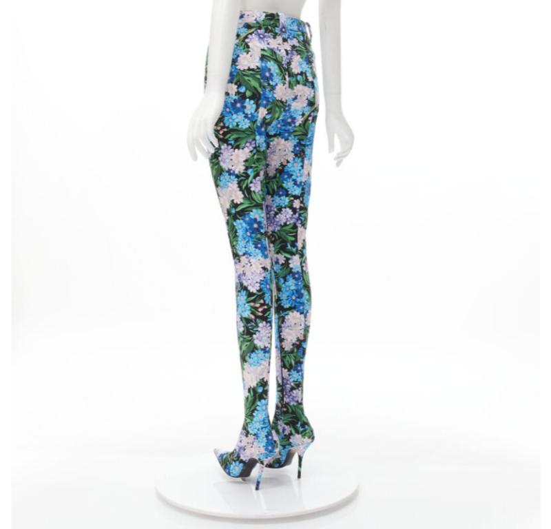 BALENCIAGA 2018 Pantashoes Knife blue floral print spandex boots IT38 EU38 For Sale 2