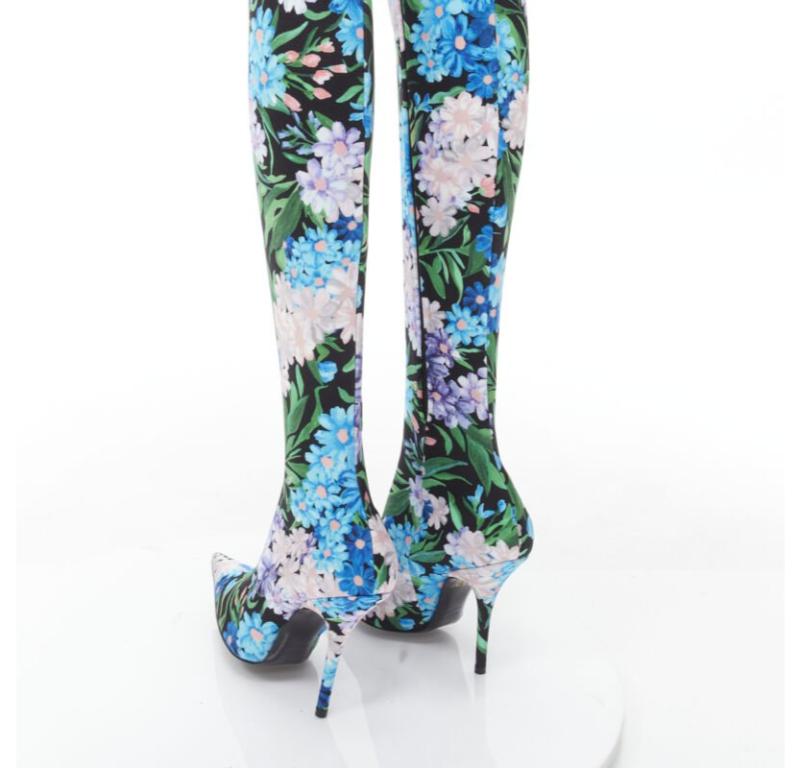 BALENCIAGA 2018 Pantashoes Knife blue floral print spandex boots IT38 EU38 For Sale 3