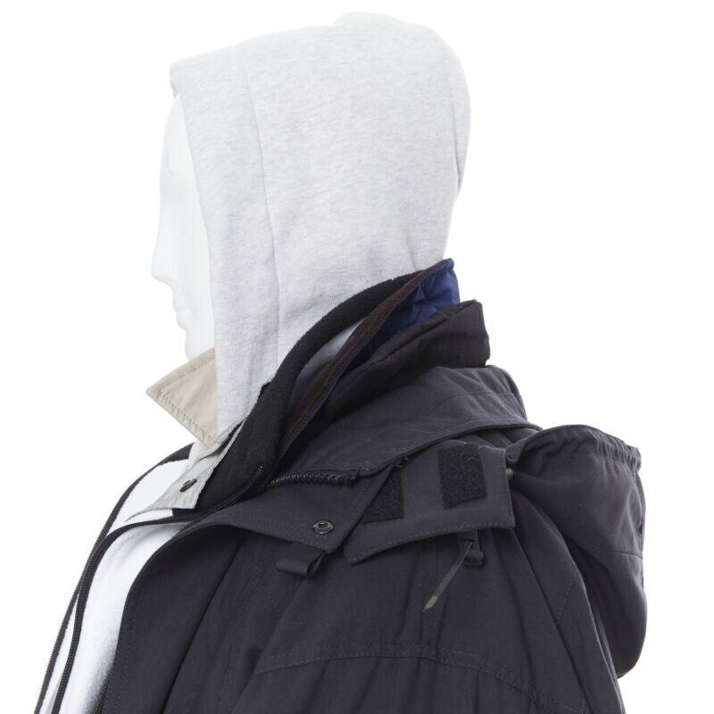 BALENCIAGA 2018 Runway Fake Layering 7 Schicht rosa Pelz gefüttert Parka Jacke XL (Schwarz) im Angebot
