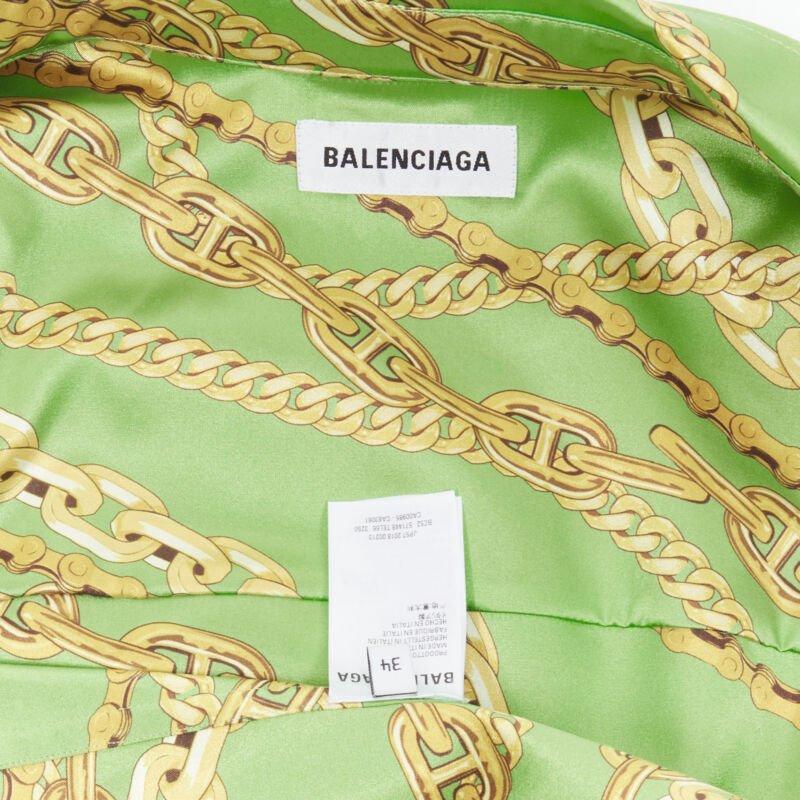 BALENCIAGA 2018 Runway line green gold chain print stiff boxy shirt FR34 XS For Sale 8