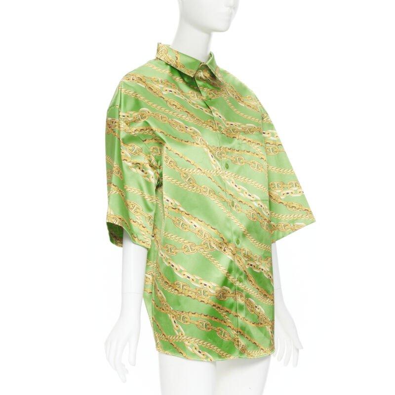 BALENCIAGA 2018 Runway line green gold chain print stiff boxy shirt FR34 XS In New Condition For Sale In Hong Kong, NT