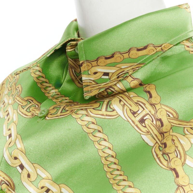BALENCIAGA 2018 Runway line green gold chain print stiff boxy shirt FR34 XS For Sale 3