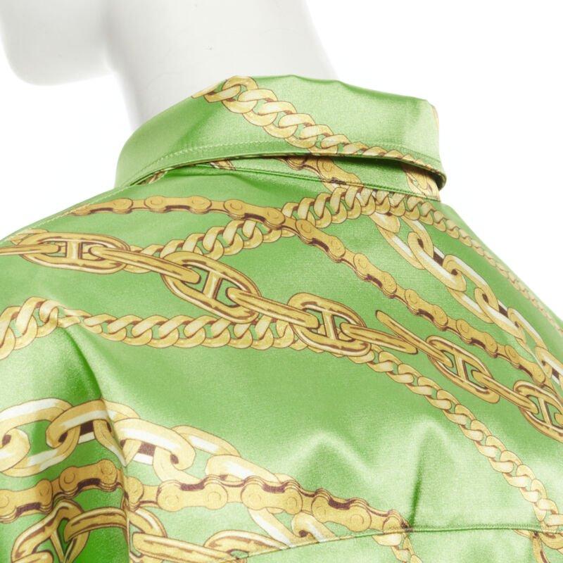 BALENCIAGA 2018 Runway line green gold chain print stiff boxy shirt FR34 XS For Sale 4