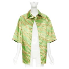 BALENCIAGA 2018 Runway line green gold chain print stiff boxy shirt FR34 XS