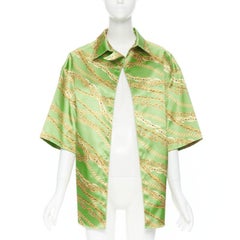 BALENCIAGA 2018 Runway line green gold chain print stiff boxy shirt FR34 XS