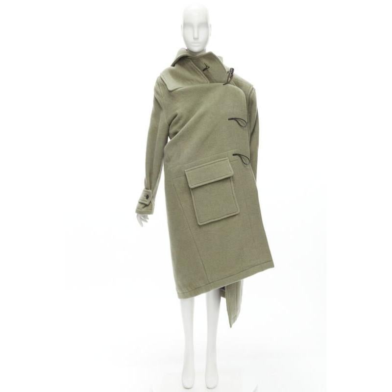 BALENCIAGA 2018 Runway Pulled khaki grey toggle wrap coat M For Sale 6