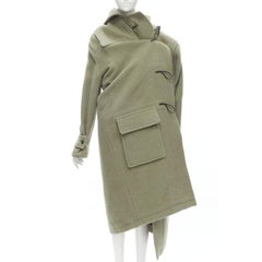 BALENCIAGA 2018 Runway Pulled khaki grey toggle wrap coat M