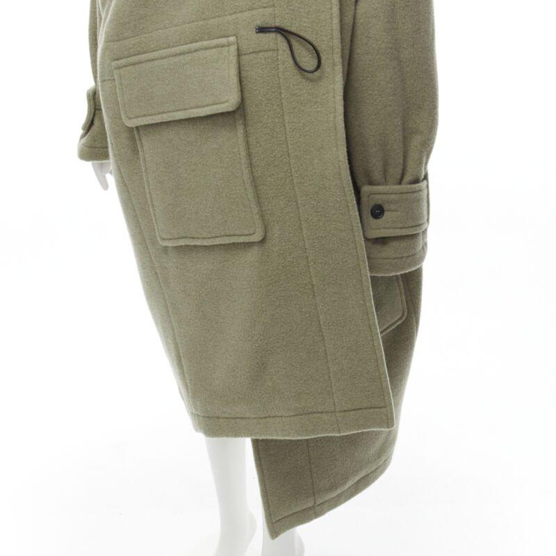 BALENCIAGA 2018 Runway Pulled khaki grey toggle wrap coat M For Sale 3
