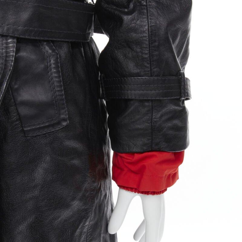 BALENCIAGA 2018 Ruway Triple Faux Layering black leather leopard fur coat XL 5