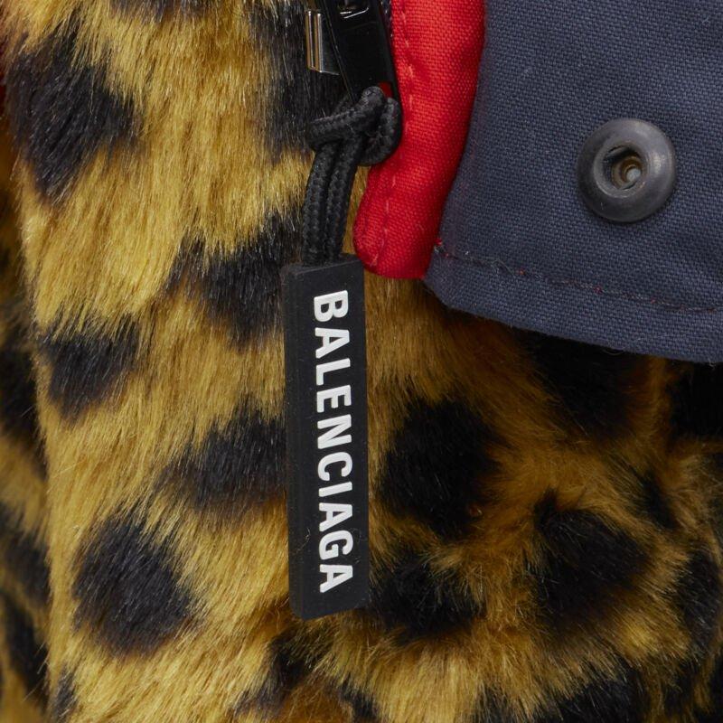 BALENCIAGA 2018 Ruway Triple Faux Layering black leather leopard fur coat XL 6