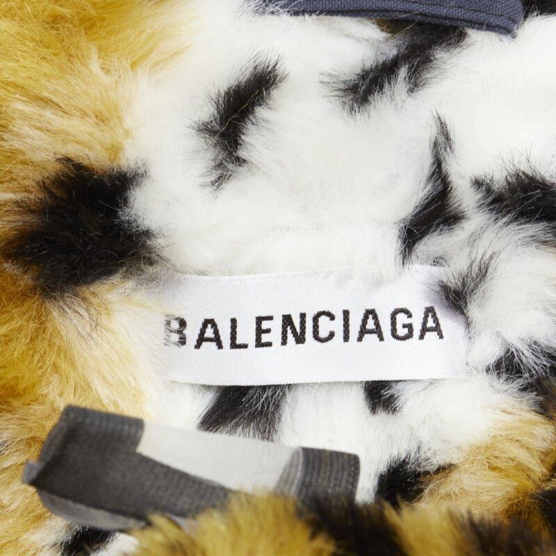BALENCIAGA 2018 Ruway Triple Faux Layering black leather leopard fur coat XL 7