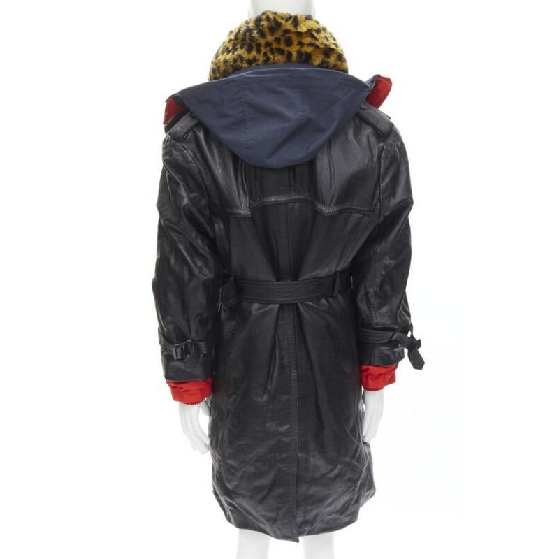 BALENCIAGA 2018 Ruway Triple Faux Layering black leather leopard fur coat XL 1