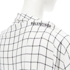 BALENCIAGA 2018 white black windowpane check pinched asymmetric collar oversized