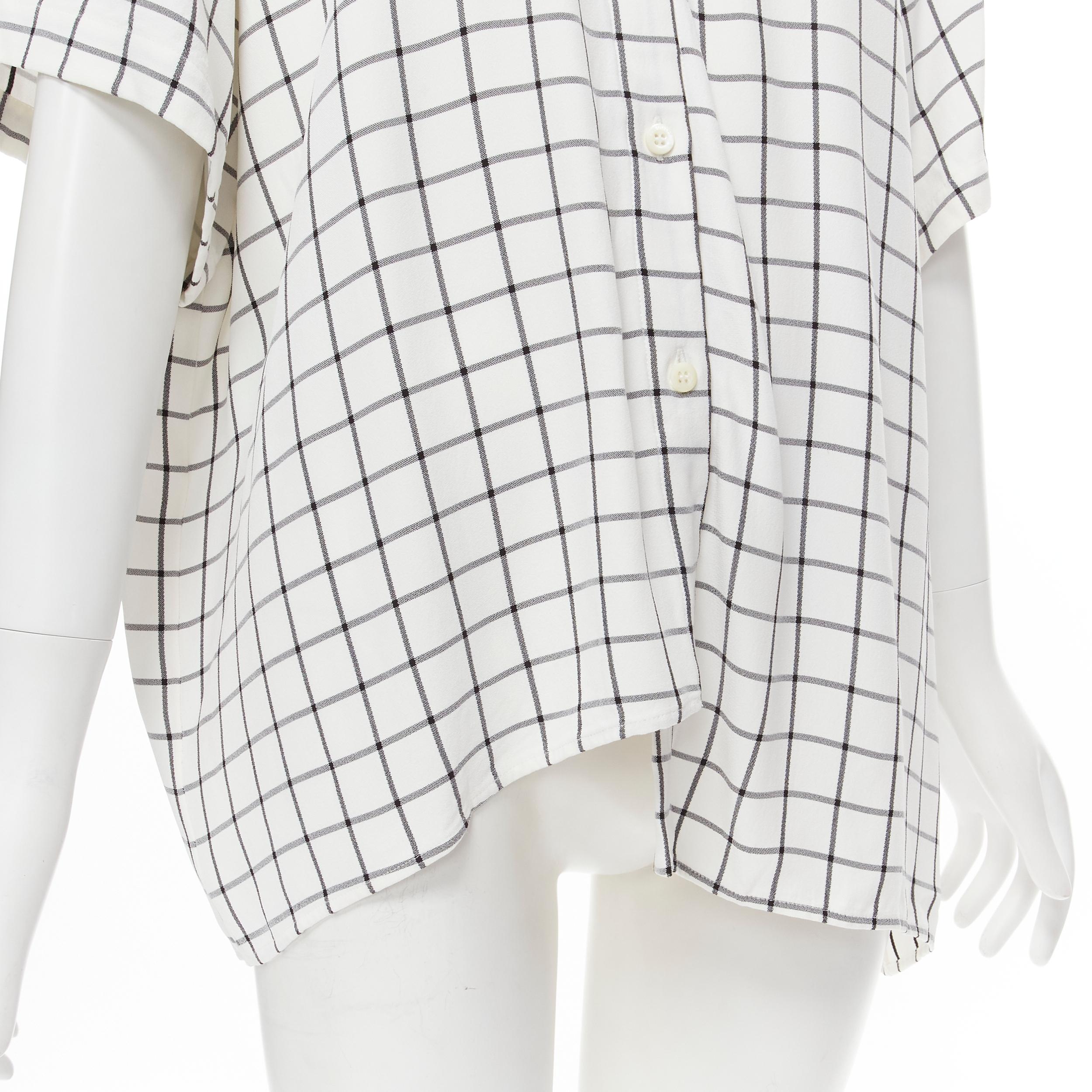 Women's BALENCIAGA 2018 white black windowpane check pinched asymmetric collar oversized For Sale