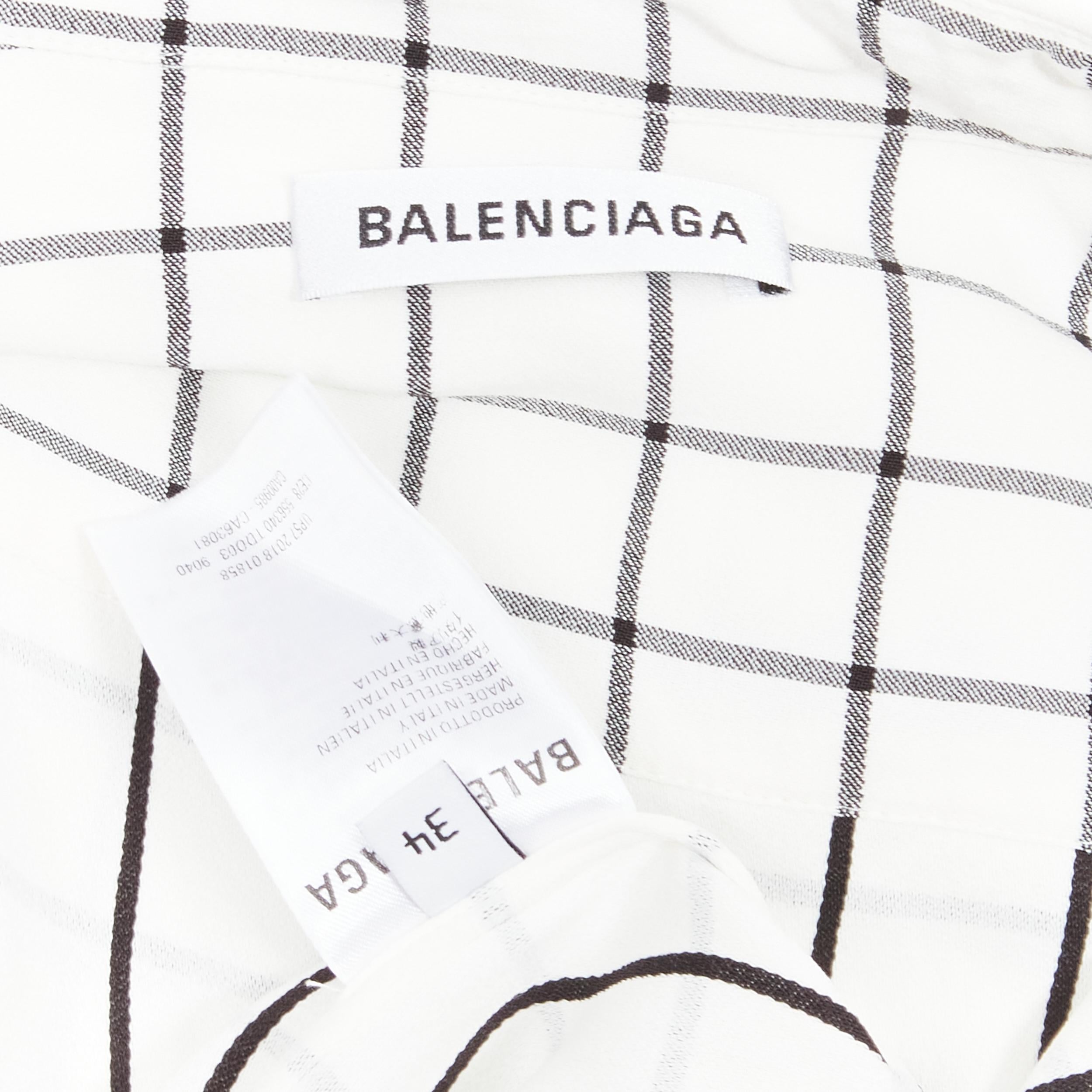 BALENCIAGA 2018 white black windowpane check pinched asymmetric collar oversized For Sale 1